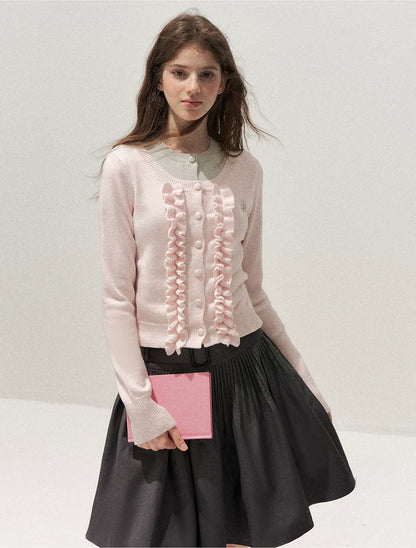 Fine-Gauge Ruffle Cardigan Sweater