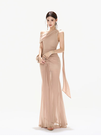 Asymmetric Knot Pleated Mermaid Dress
