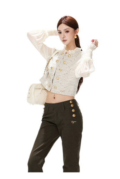 Multicolor Tweed Lantern Sleeve Jacket