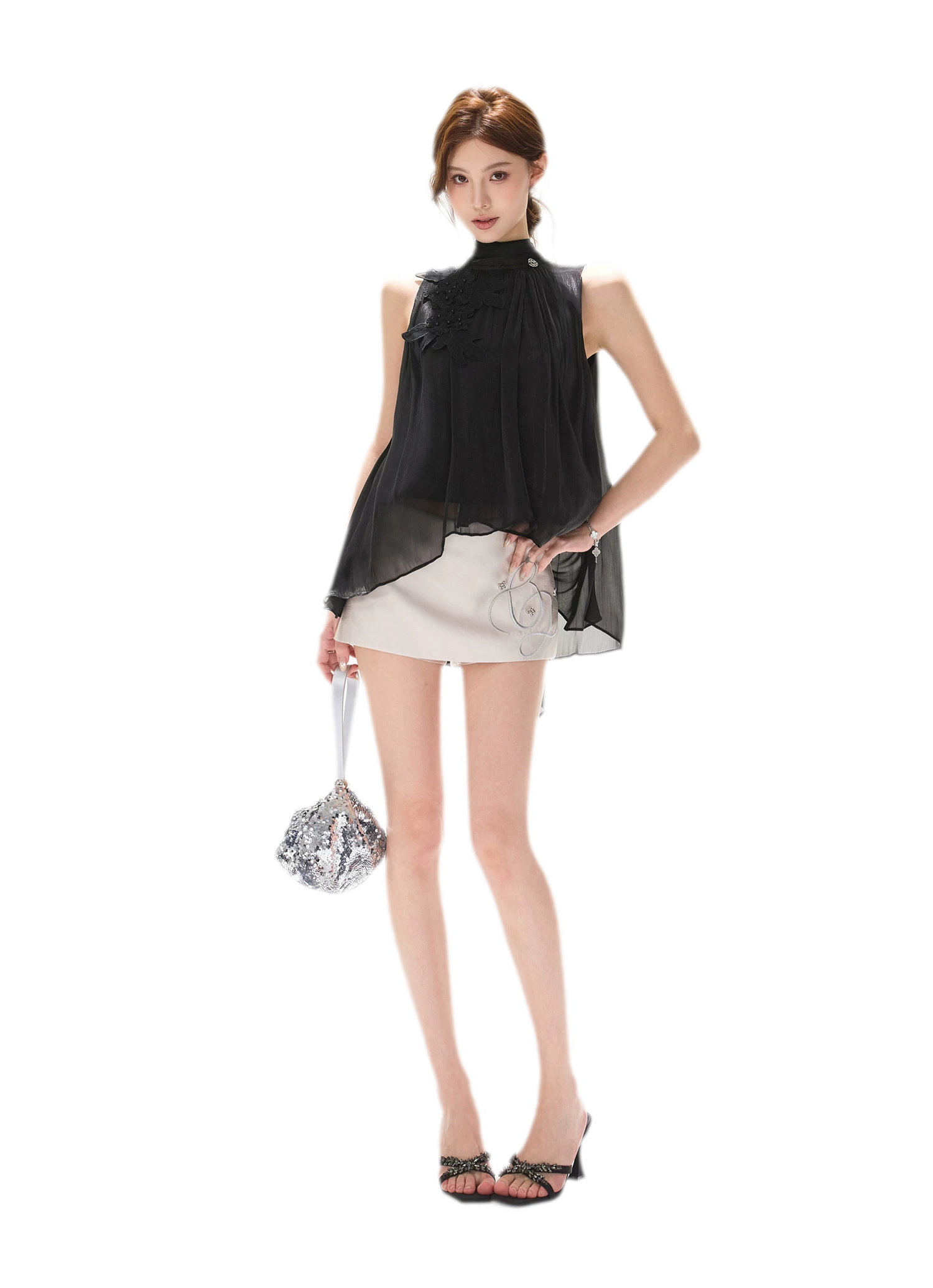 Embellished Satin Mini Skort