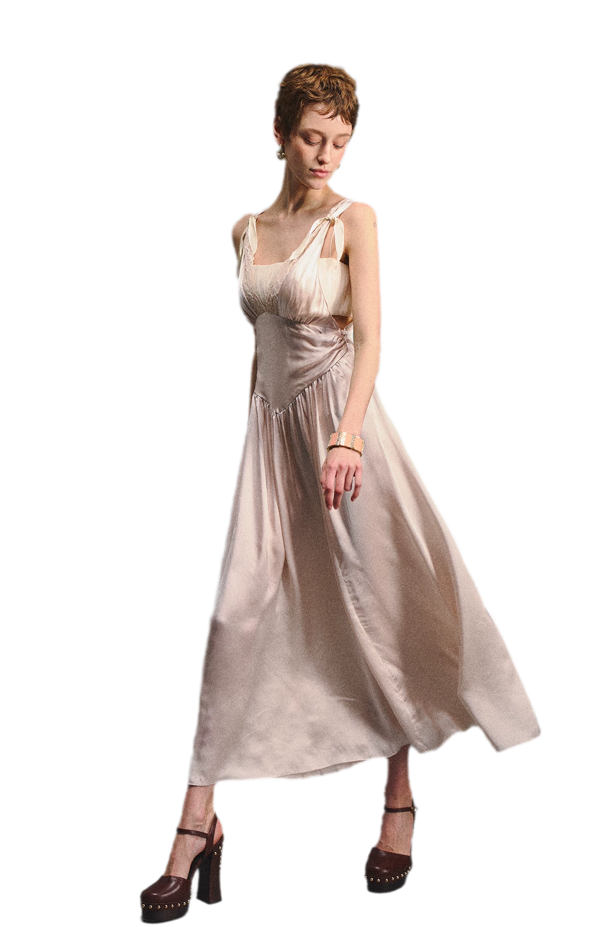 Lace Tie Satin Dress
