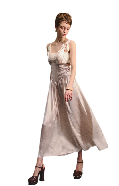 Lace Tie Satin Dress