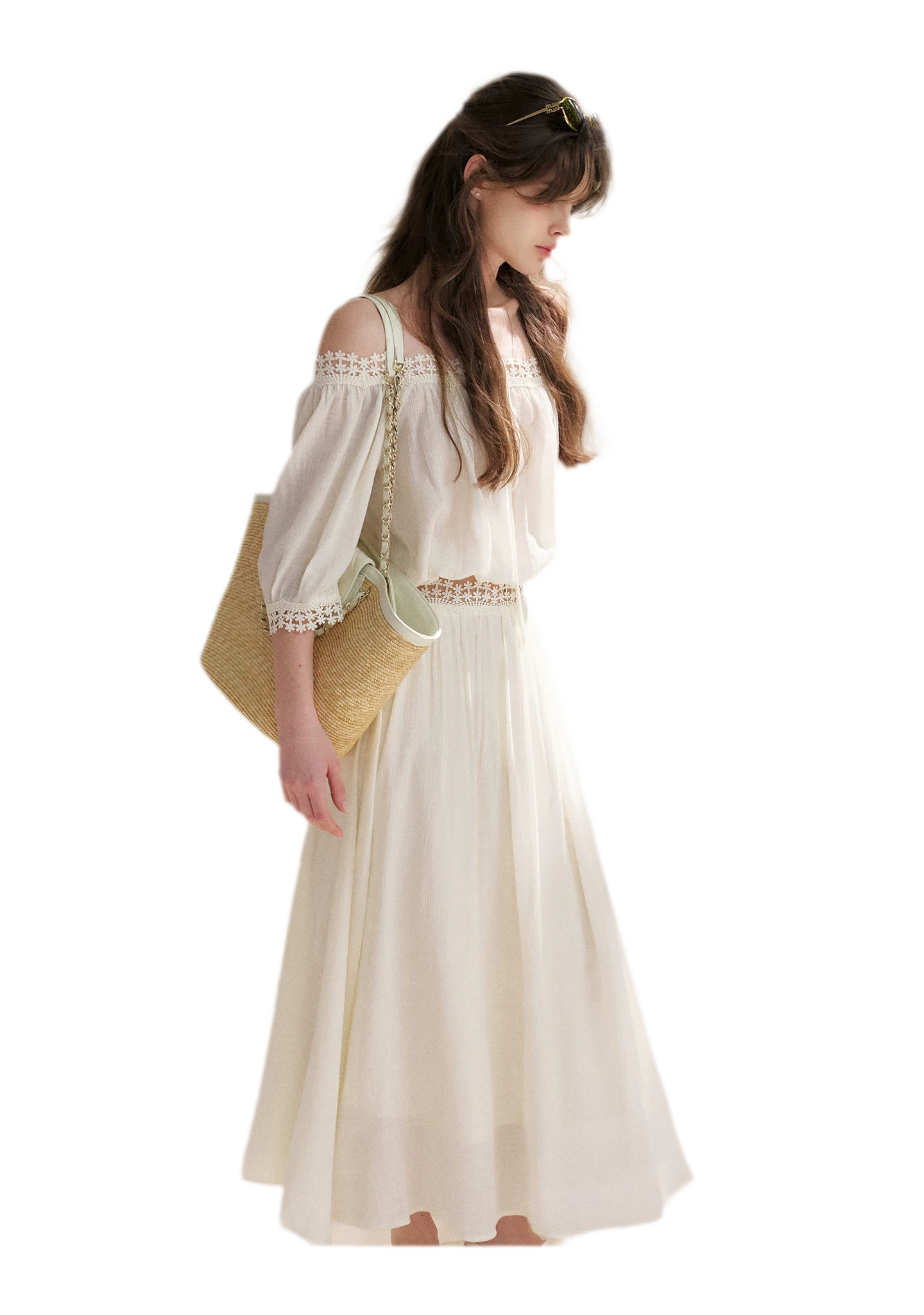 Asymmetrical Lace Off-Shoulder Top &amp; Skirt Set