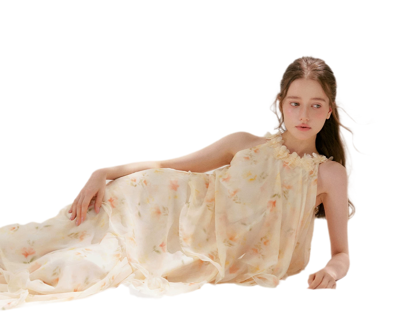 Chiffon Floral Halter Long Dress