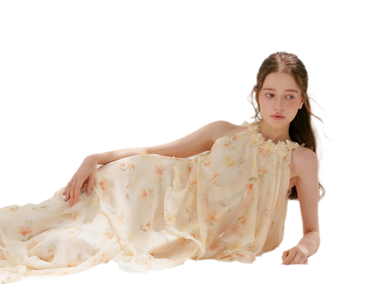 Chiffon Floral Halter Long Dress