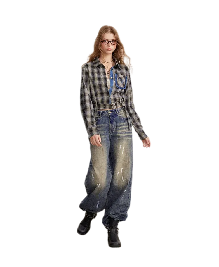 Washed Paint-Splatter Wide-Leg Jeans