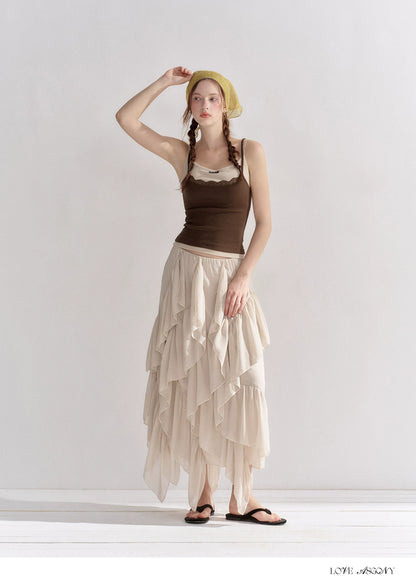 Irregular Ruffle Edge Chiffon Skirt