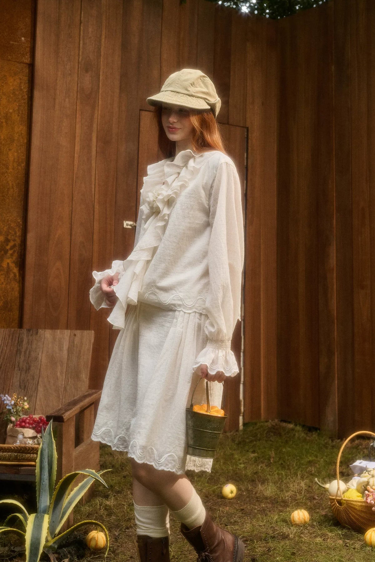 Embroidered Ruffle Blouse Skirt Set
