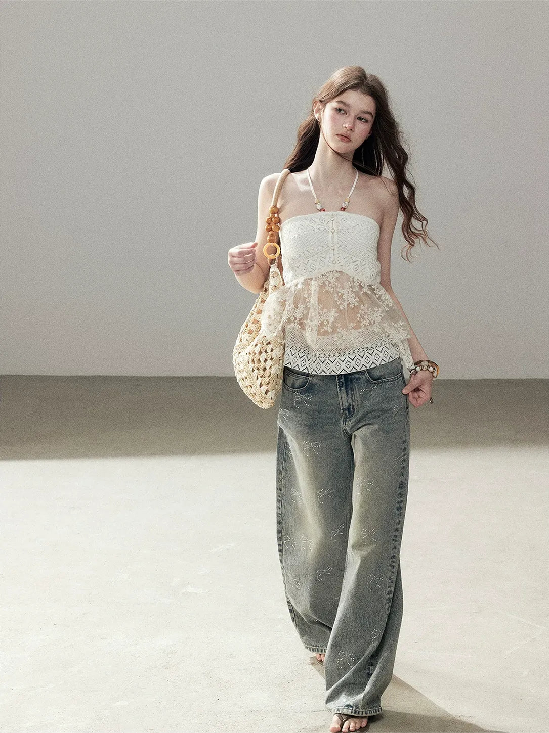 Rhinestone Wide-Leg Jeans