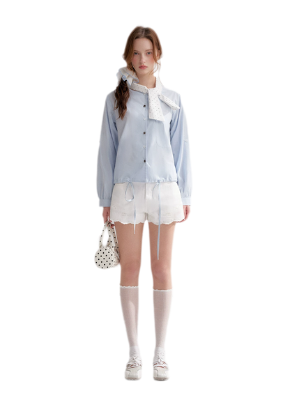 Eyelet Embroidered Denim Shorts