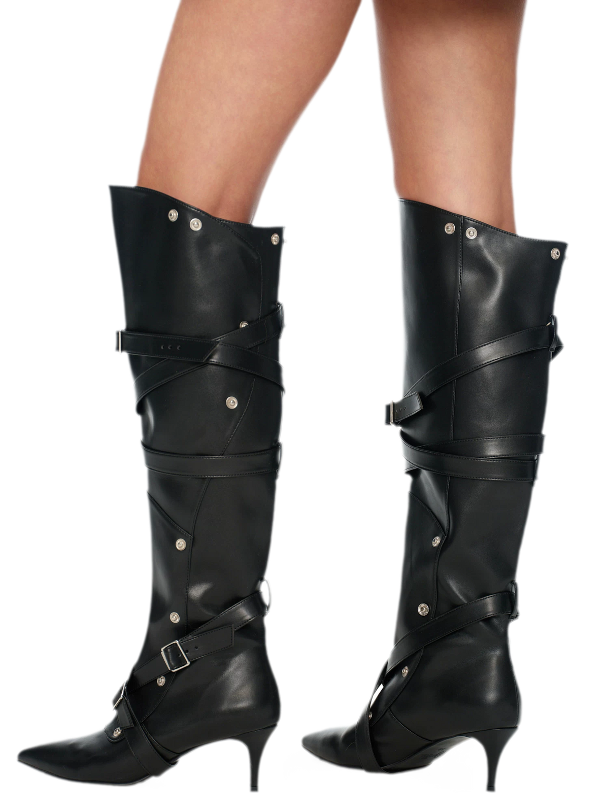Botas de cuero de punta fina por encima de la rodilla