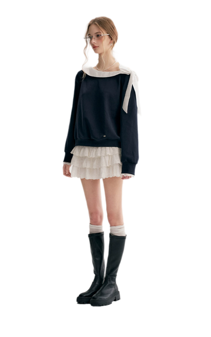 Balletcore Lace Collar Sweatshirt