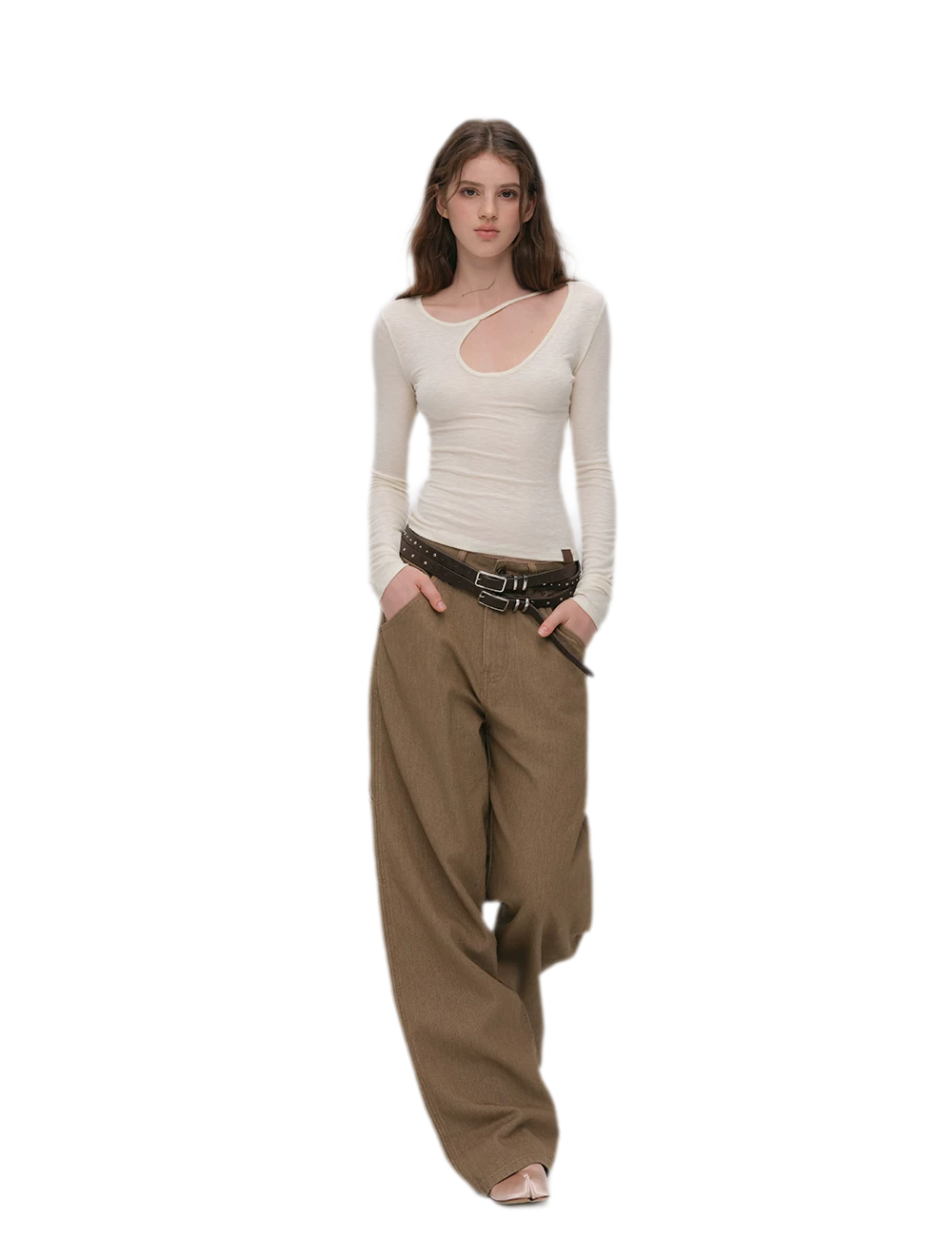 Enzyme-Washed Wide-Leg Utility Jeans
