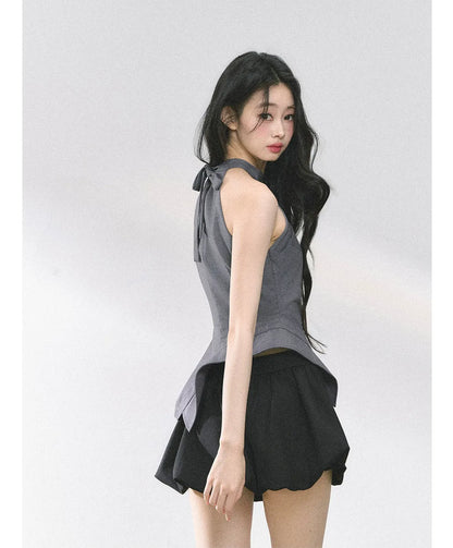 Halter Sculpted Crop Tee
