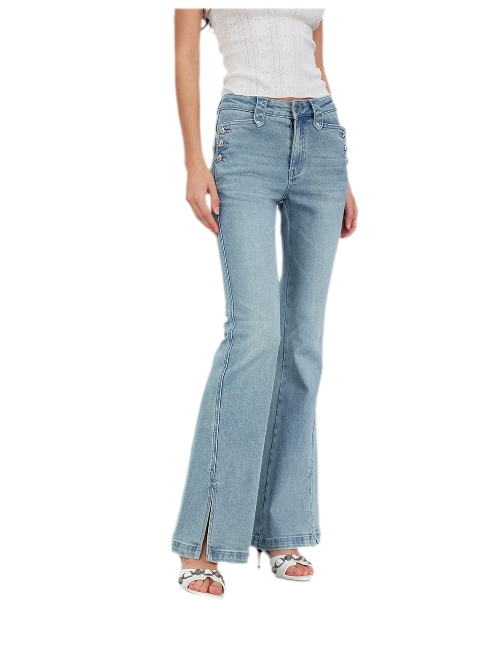 Washed Slit Flare Jeans