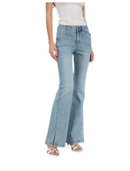 Washed Slit Flare Jeans