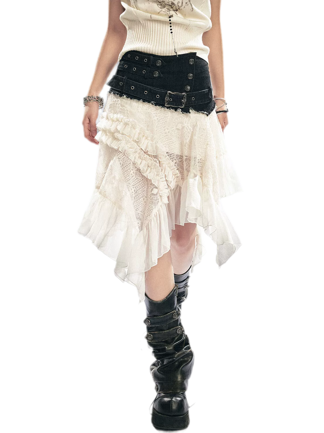 Cest Nous Lace Patchwork Tulle Skirt – Midi Skirts
