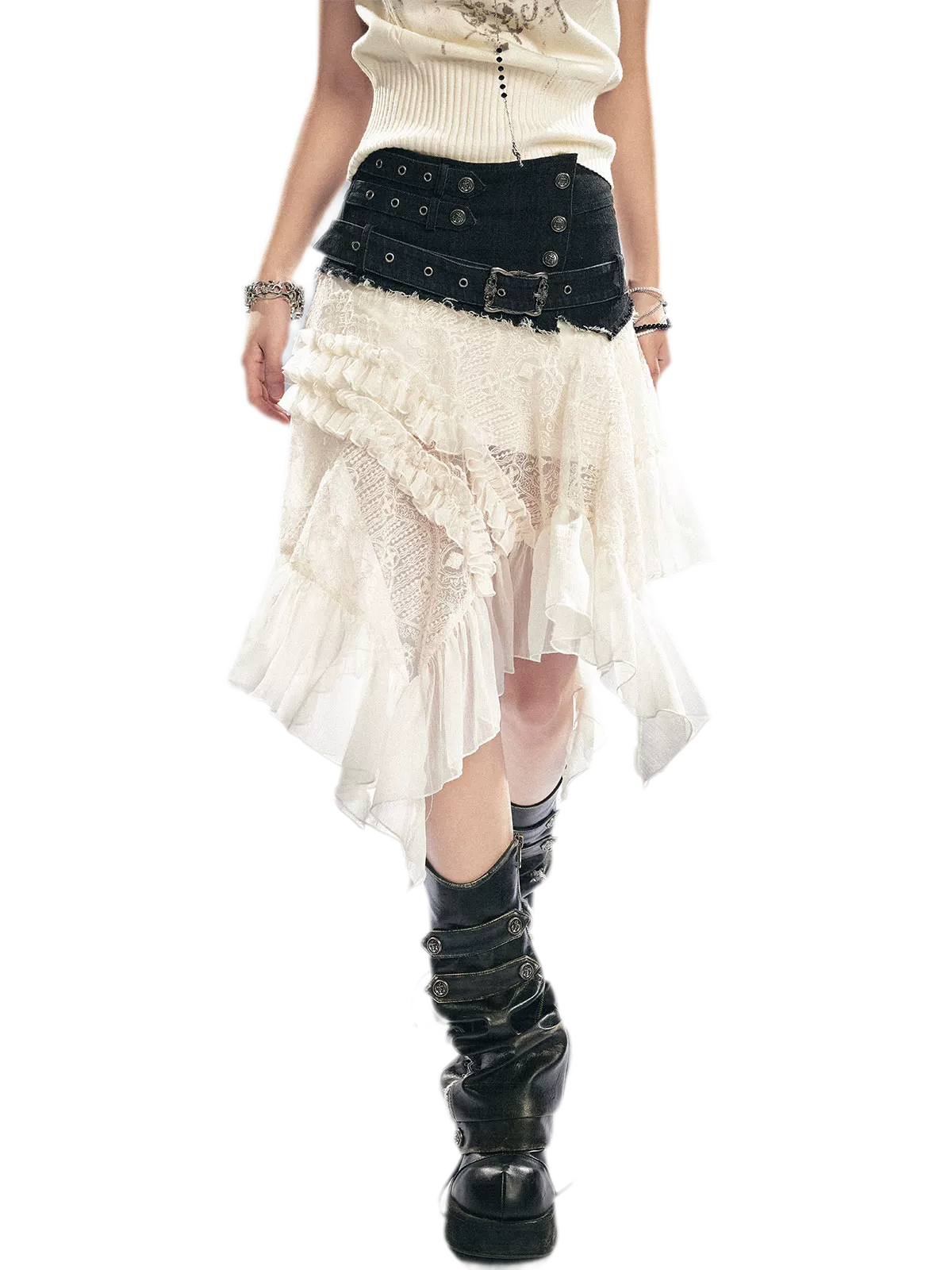 Lace Patchwork Tulle Skirt