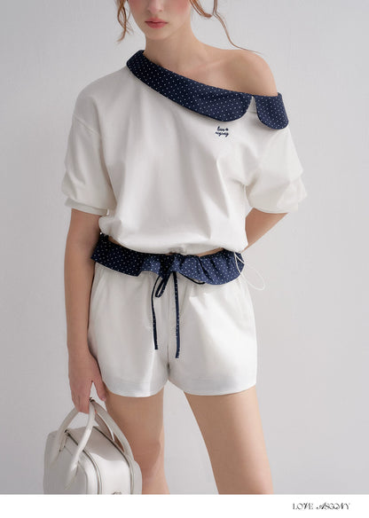 Vintage Polka Dot Asymmetric Short Sleeve Sweatshirt