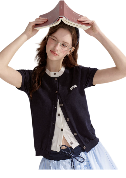 Contrast Faux Layer Knit Tee