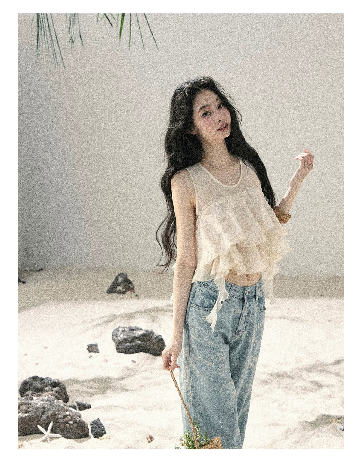 American Style Rhinestone Floral Denim Pants