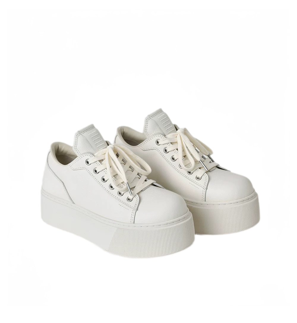 Sculptural Leather Thick-Soled Sneakers