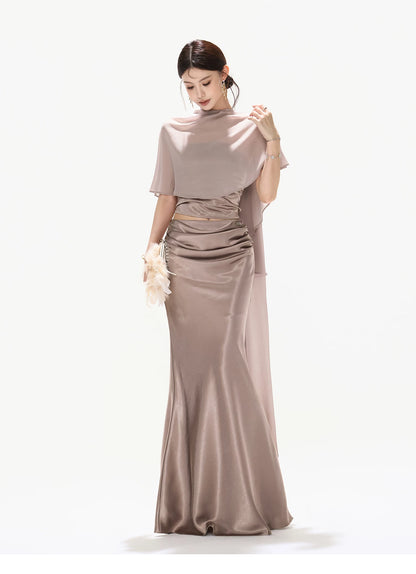 Elegant Asymmetric Chiffon Shawl Top with Built-in Bustier