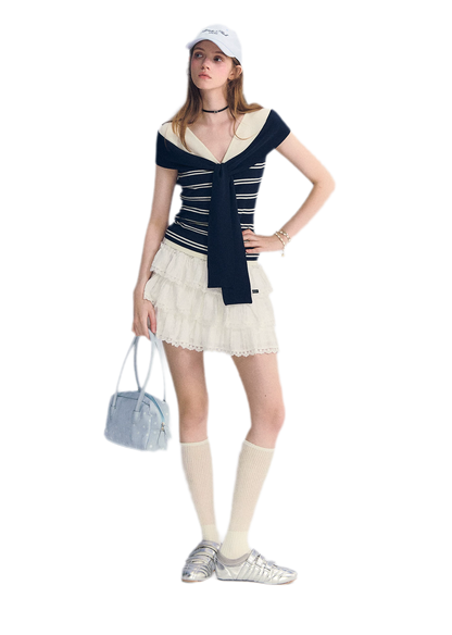 Colorblock Off-Shoulder Tee