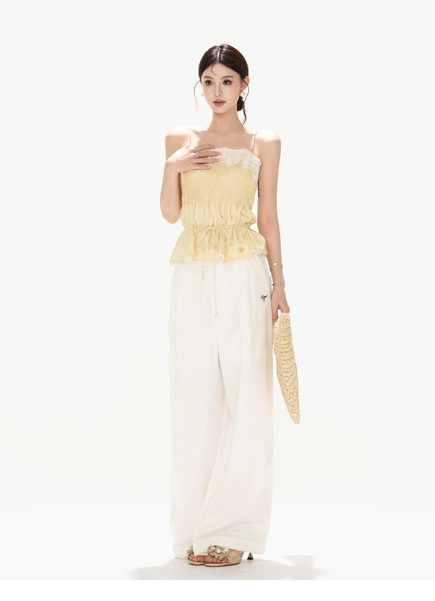 South France Holiday Lace Trim Waist-Cinched Camisole