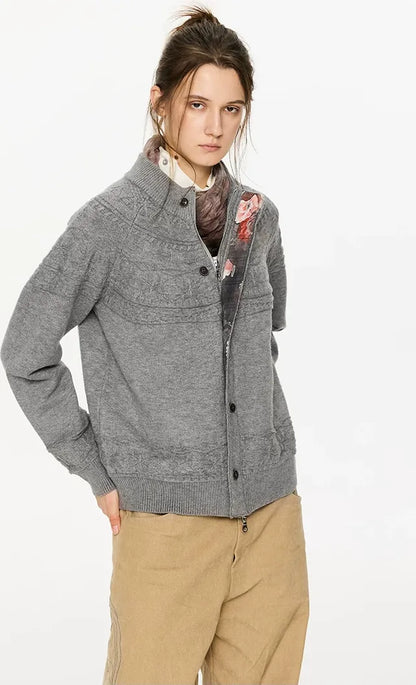 Jacquard Knit Zip Cardigan