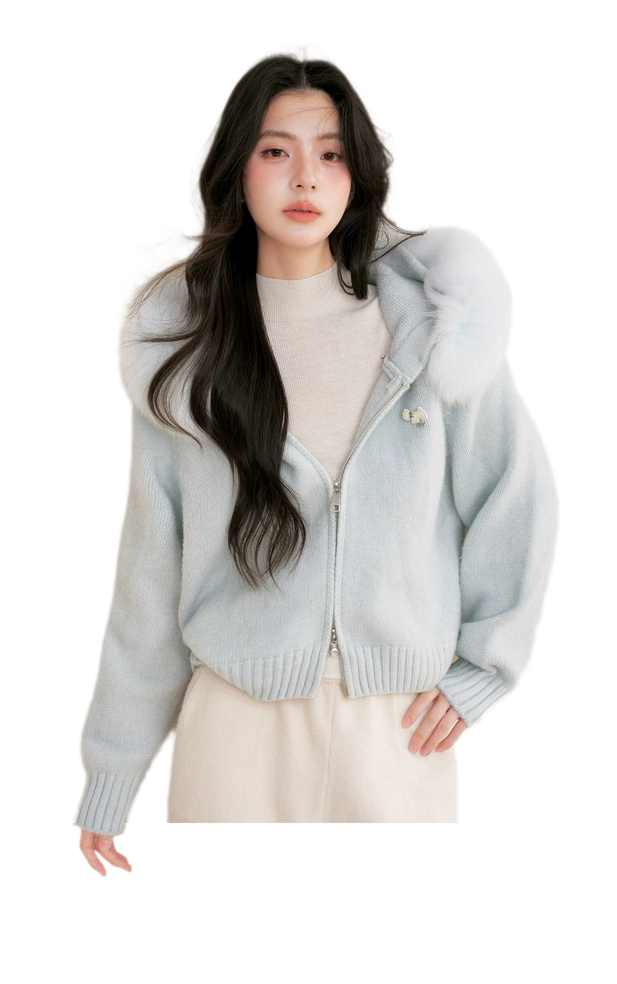 Fur Collar Knit Hoodie
