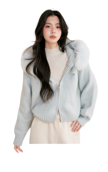 Fur Collar Knit Hoodie