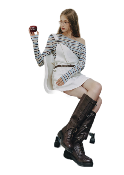 Cotton Denim Pinafore Mini Dress