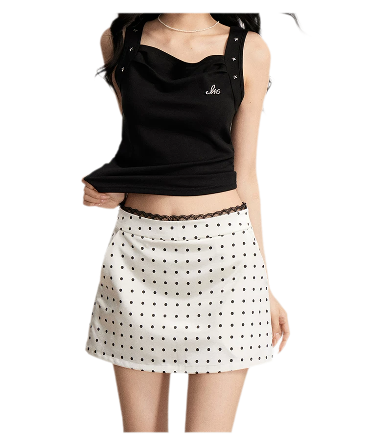 Lace Polka Dot Mini Skirt