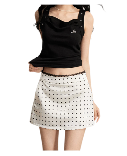 Lace Polka Dot Mini Skirt
