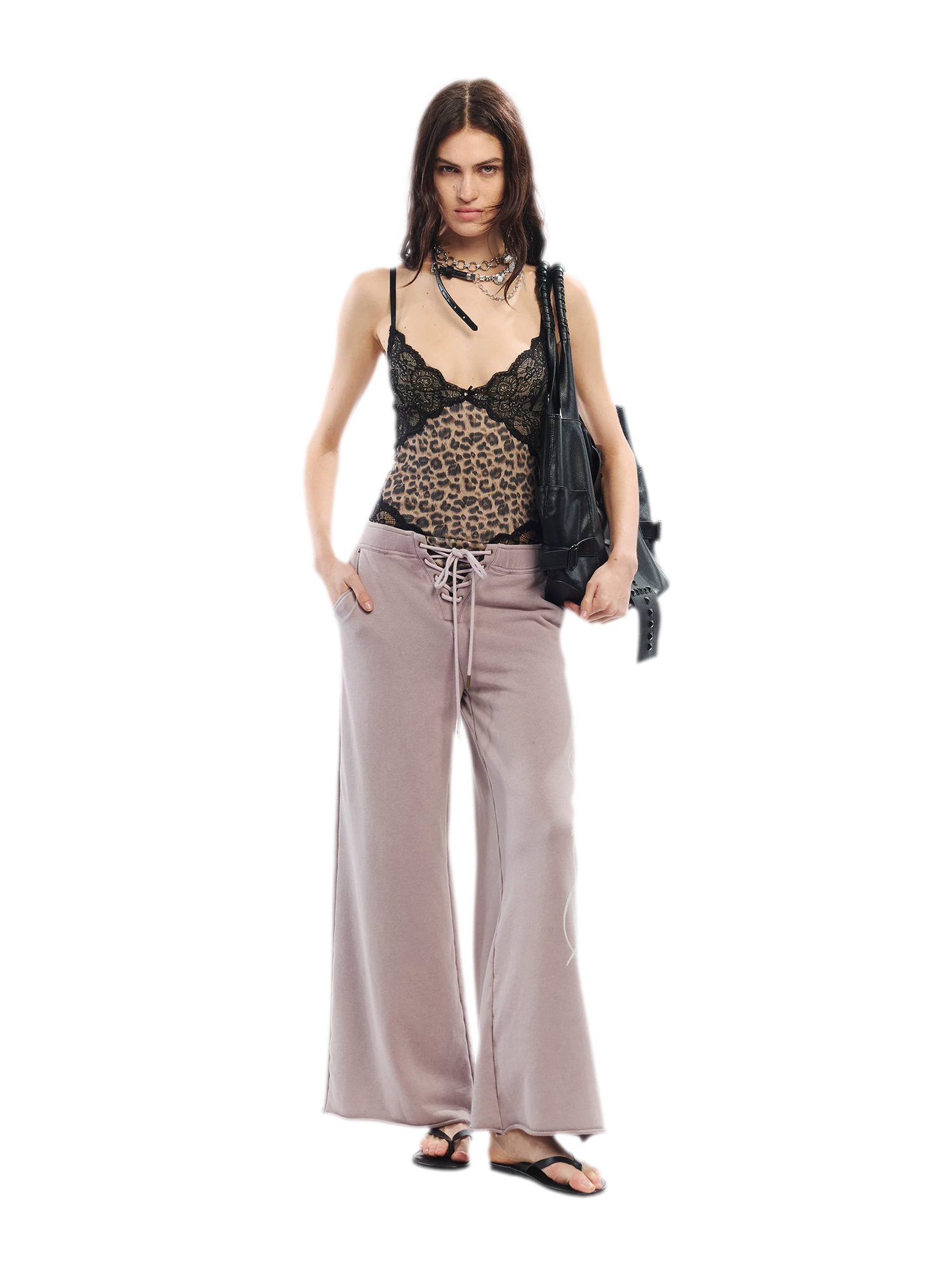 Vintage Letter Print Wide-Leg Pants
