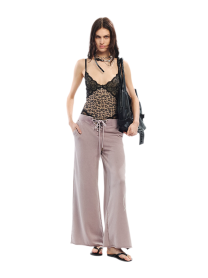 Vintage Letter Print Wide-Leg Pants