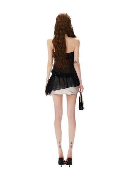 Sequin Pleated Bustier Top