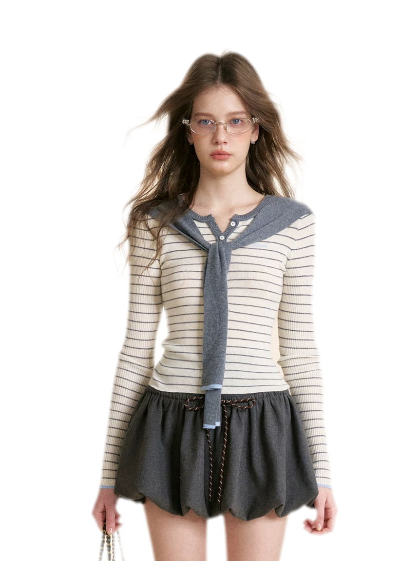 Wool Blend Shawl Knit Top