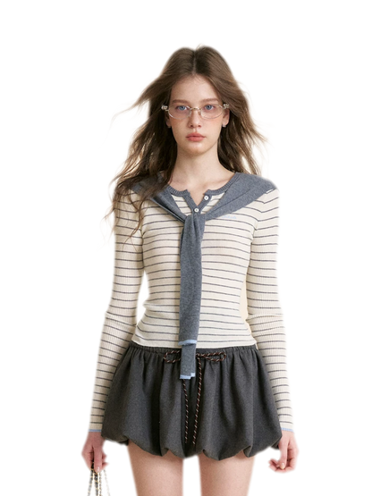 Wool Blend Shawl Knit Top