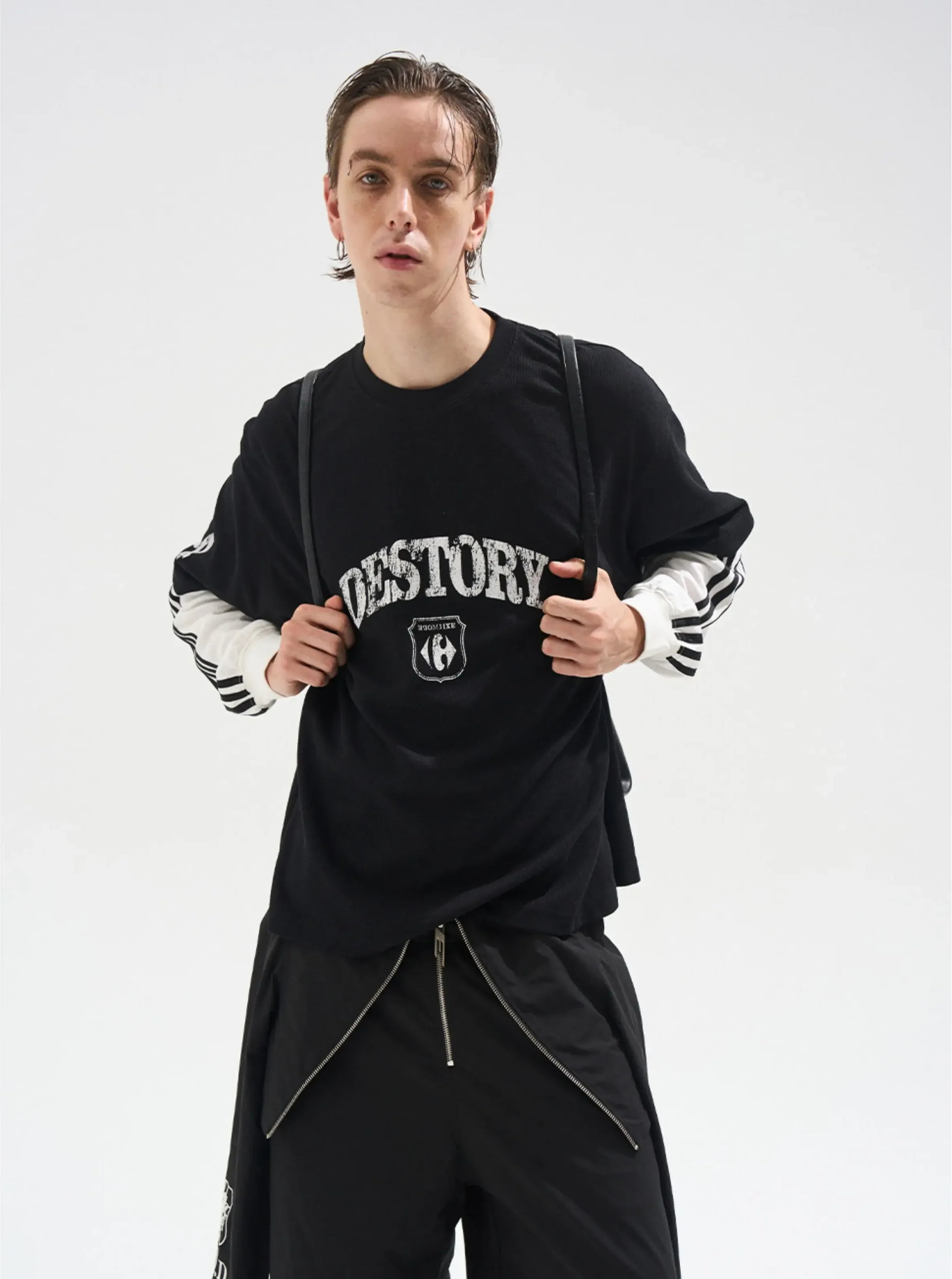 Distressed Graphic Layered Long-Sleeve Tee