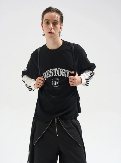 Distressed Graphic Layered Long-Sleeve Tee
