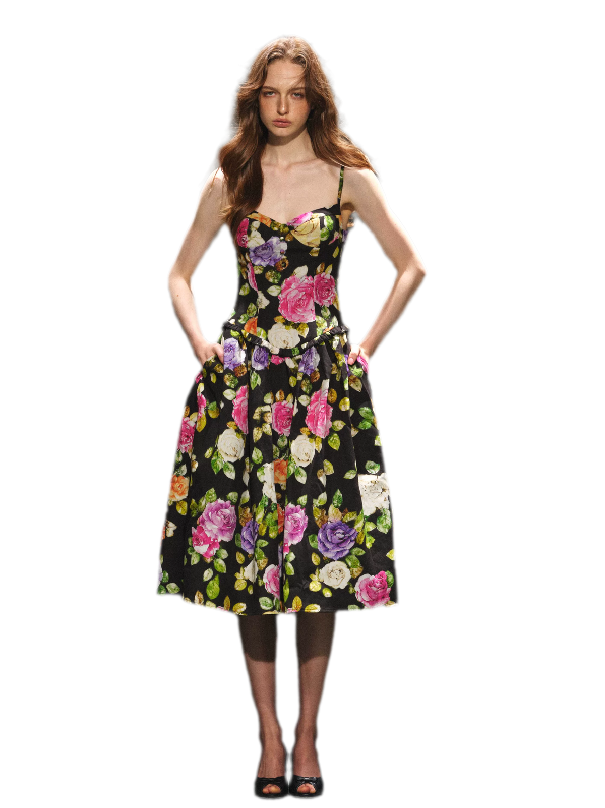 Robe en lyocell à taille marquée et motif floral