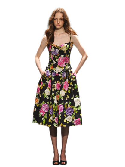 Robe en lyocell à taille marquée et motif floral