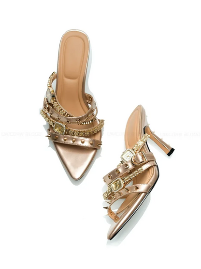 Patent Rivet Stiletto Sandals