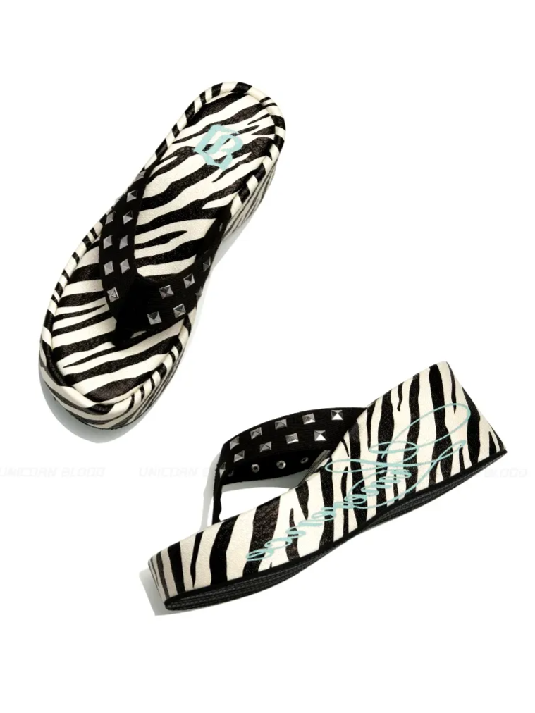 Studded Animal Print Platform Slides