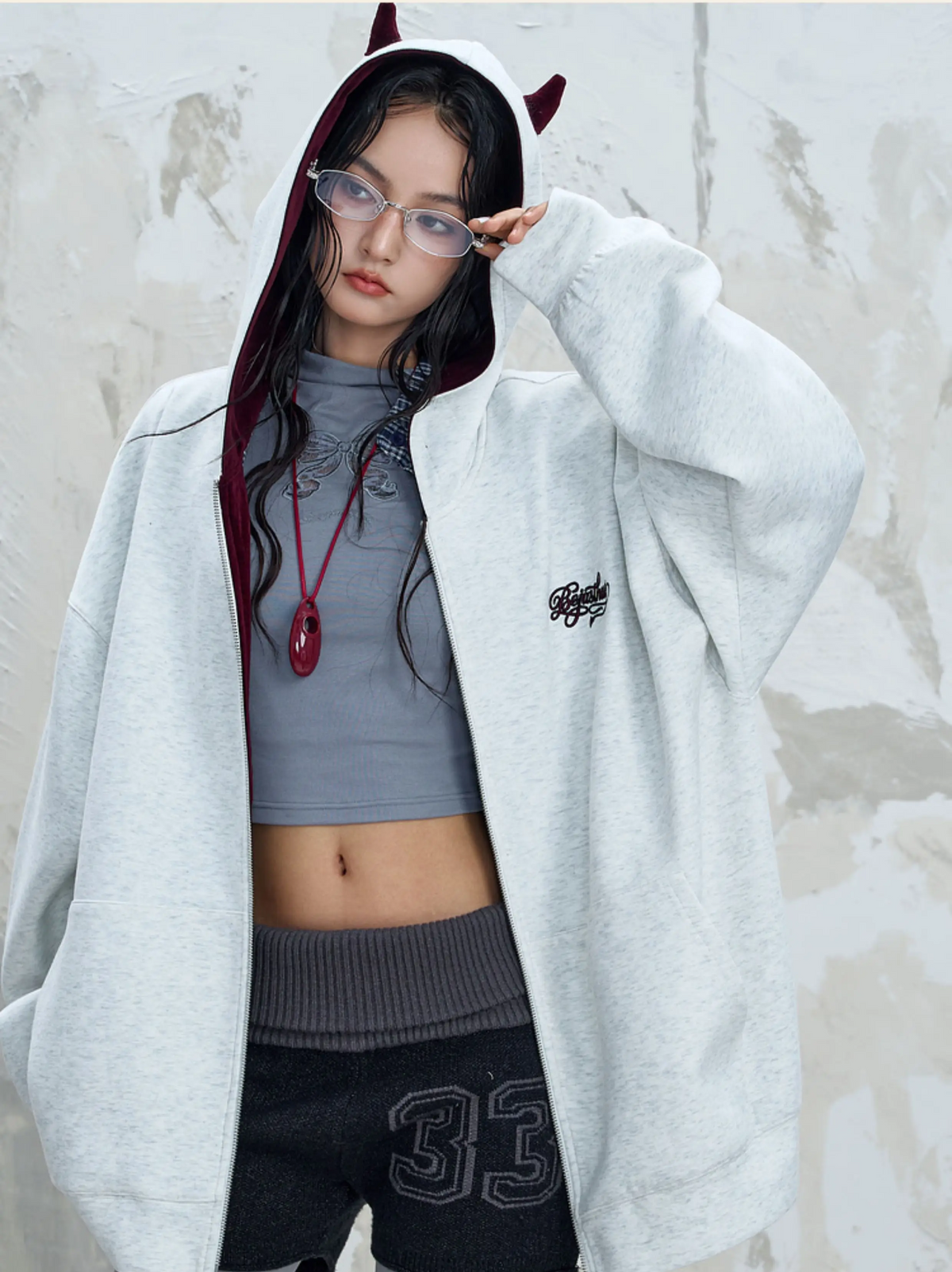 Oversized Devil Hooded Zip Jacket