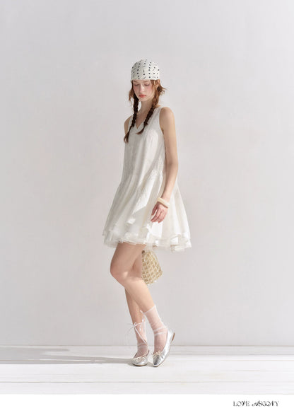 Soft White Embroidered Sleeveless Dress
