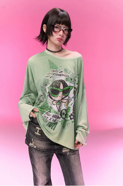 Distressed Print Long-Sleeve T-Shirt