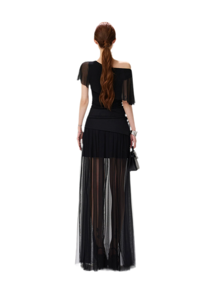 Sheer Layered Asymmetrical Maxi Skirt